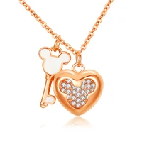 

Fashion Plated 18K Rose Gold Heart Shaped Mickey Mouse Pendant Necklace Full Crystal heart Necklace