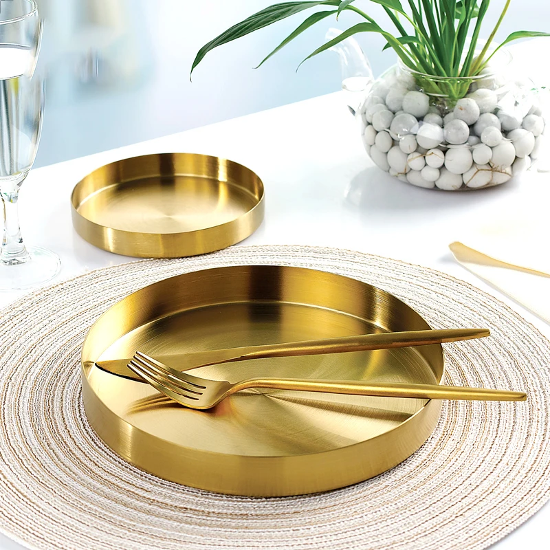 

Golden metal serving plate stainless steel tray, Gold
