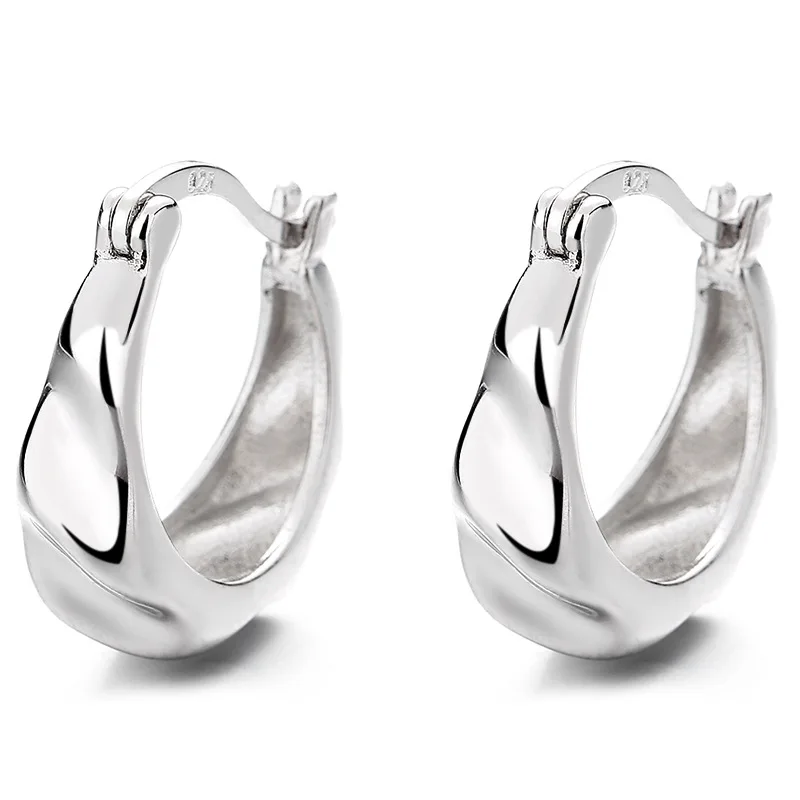 Fashion Jewelry 925 Sterling Silver Minimalist Earrings Ripple Surface U Shape Gold Plated Hoop Earrings for Women
