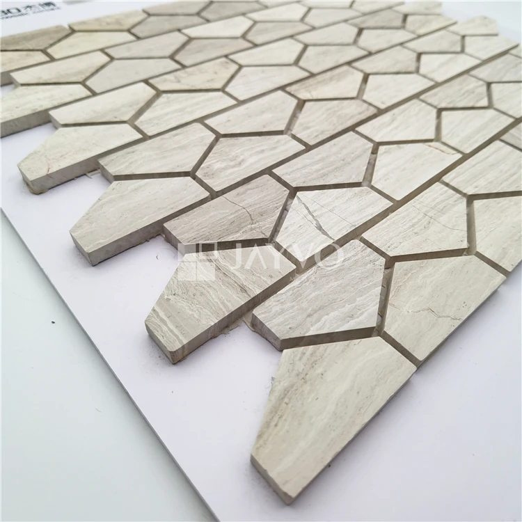 Nature Marble Wooden Grain Factory Low Price Ladder Shaped White Stone Mosaic Tile Marble For Wall