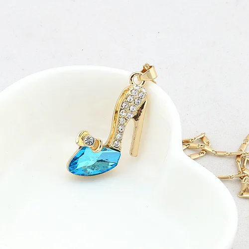 

Fashion Jewelry Women Cinderella Shoes Necklace Torques Gold Silver Crystals Rhinestone Angels Crystal Shoe Pendant