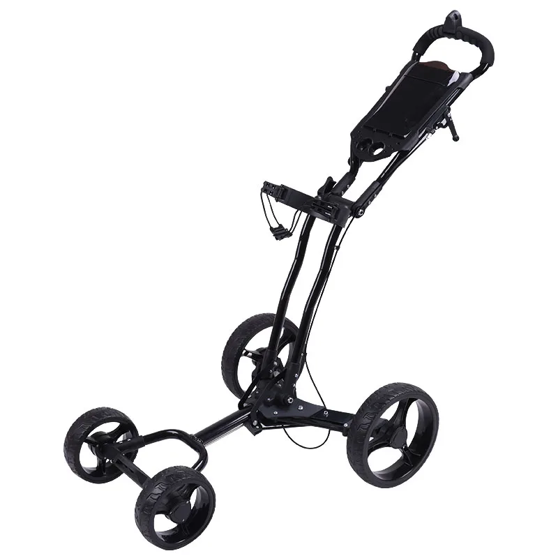 

High Quality Easy Four Wheels Push Cart Folding Golf trolley 4 wheel With brake and umbrella stand, White