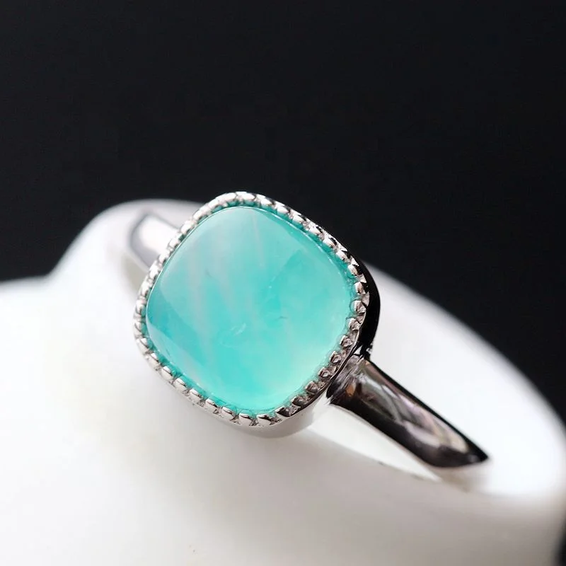 

Fashion silver jewelry wholesale handmade natural Amazonite 925 sterling silver ring open silver female ring