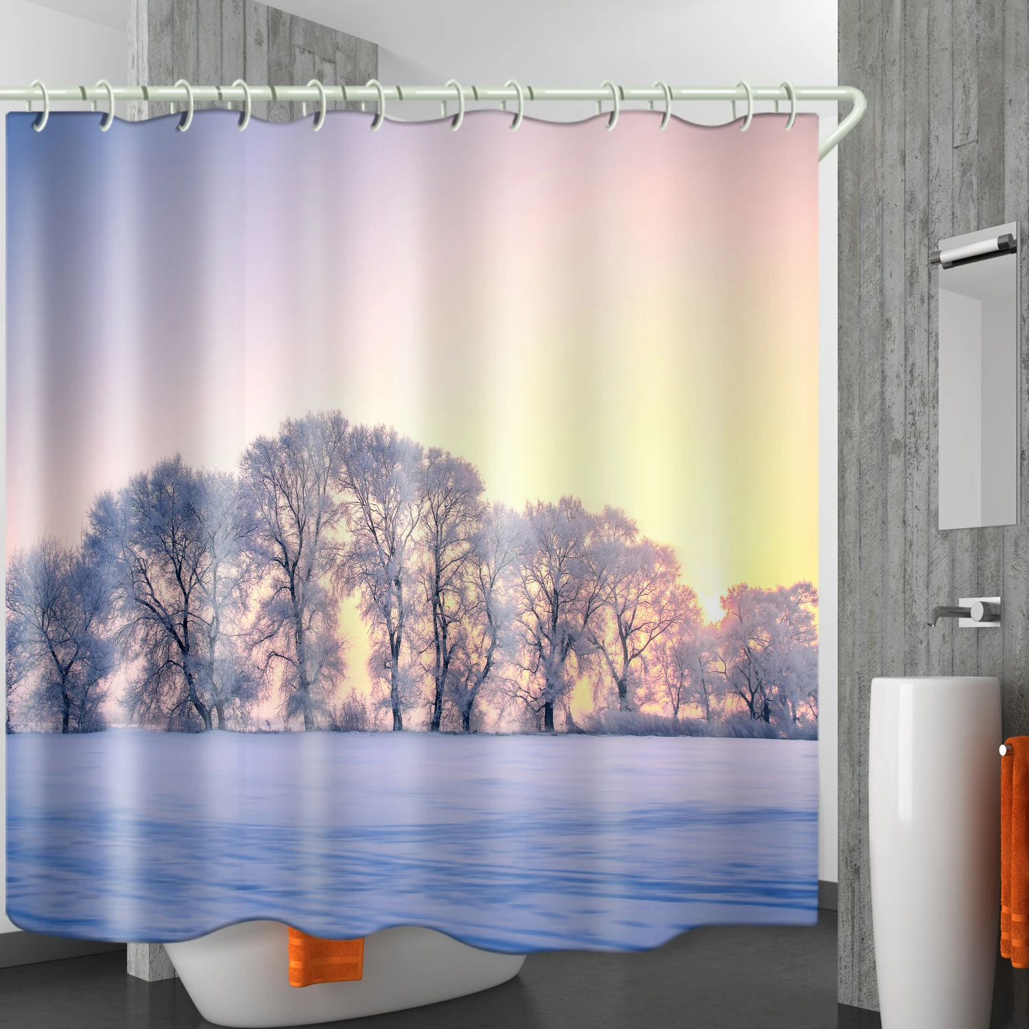 

Forest white snow sunset theme 3-5 days can be shipped bathroom waterproof shower curtain art shower curtain decorative curtains, Picture