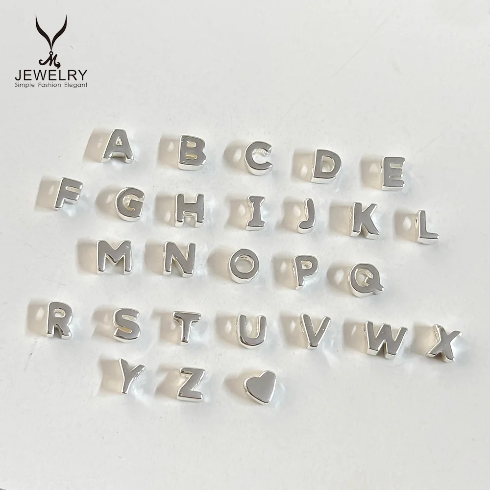Trendy Sterling Silver A-Z Initial Charms Slider Punch Letter for Jewelry Bracelet Necklace Making