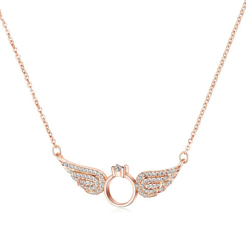 

Women Fashion Full Zircon Angel Wings Copper Charms Necklace Ring Pendant Necklaces (KNK5106), Same as the picture