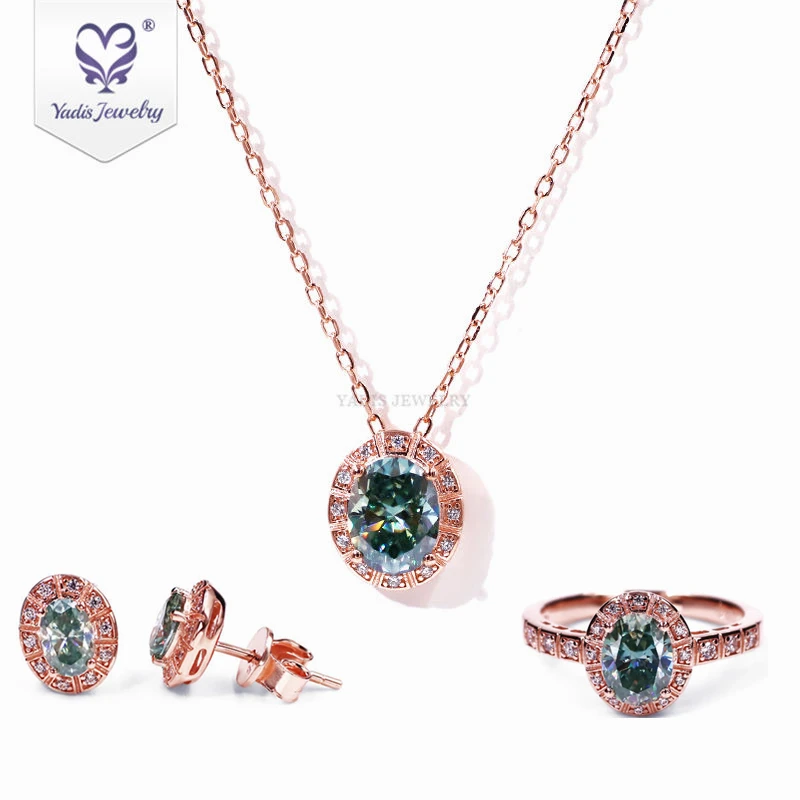 

Tianyu Gold Plating Colorful Green Moissanite Ring Earrings Necklace Silver Jewelry Sets