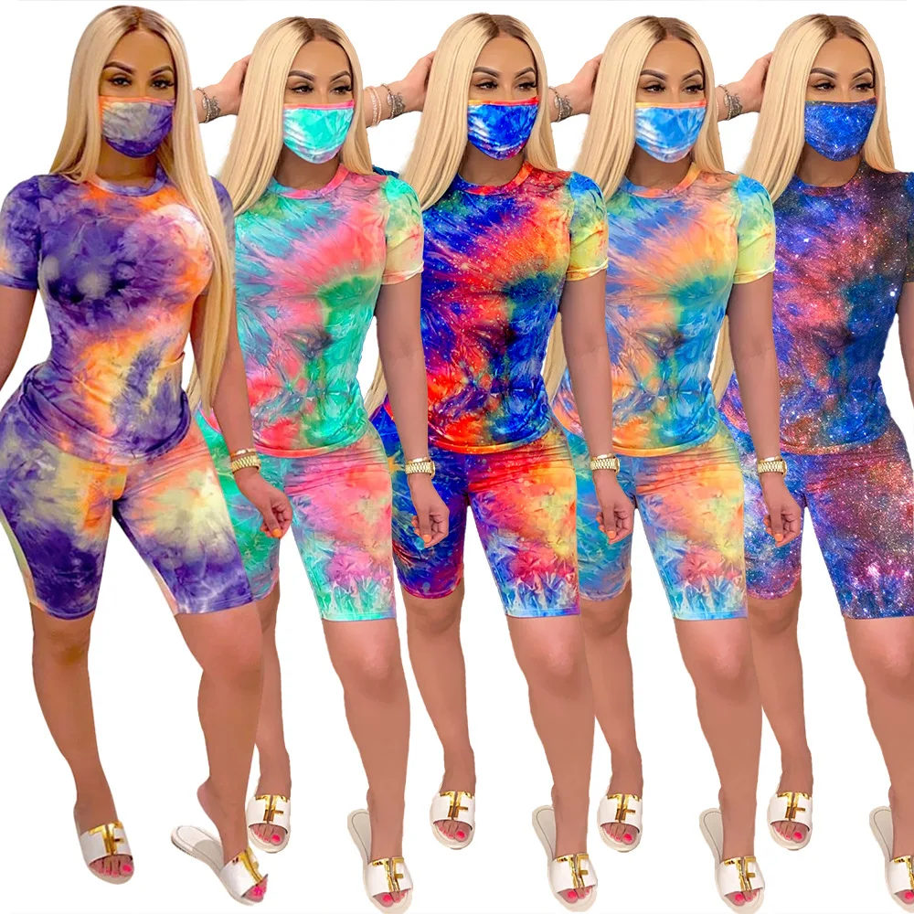 

LCt040 Women tie-dyed set women clothing 2021 summer 2 piece summer outfit sets women two piece short set
