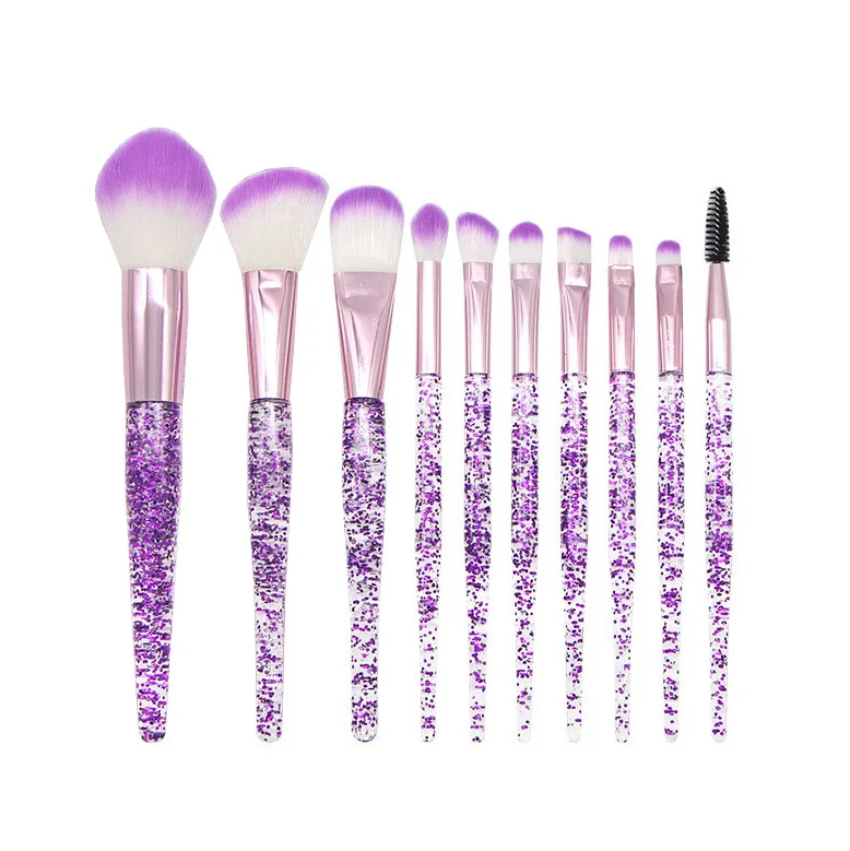 

Custom Private Label Luxury 10pc Sets Purple Glitter Bling Make Up Brushes