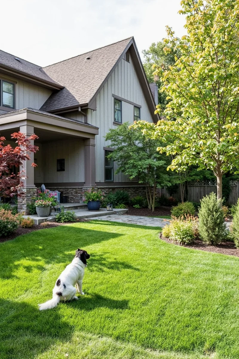Close-up of paw prints on durable synthetic grass with clean surface
