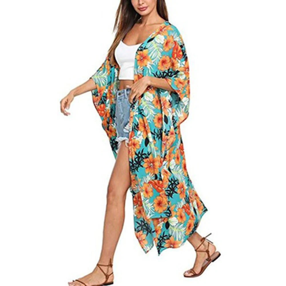 

Women Long Kimono Cardigan. Plus Sizes Available.Lightweight Palm Leaf, Leopard or Floral Print Comfortable Breathable Beach