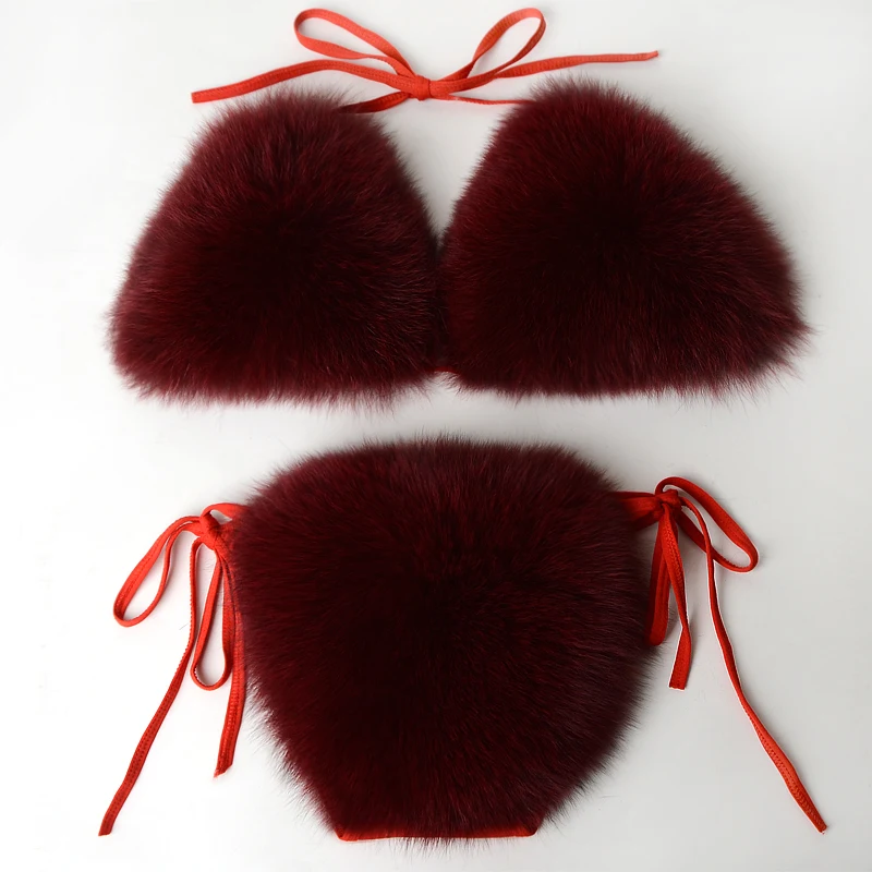 

Women Elva Colorful fox fur bra sexy fur lined bra for girls sexy underwear women, White/purple/black