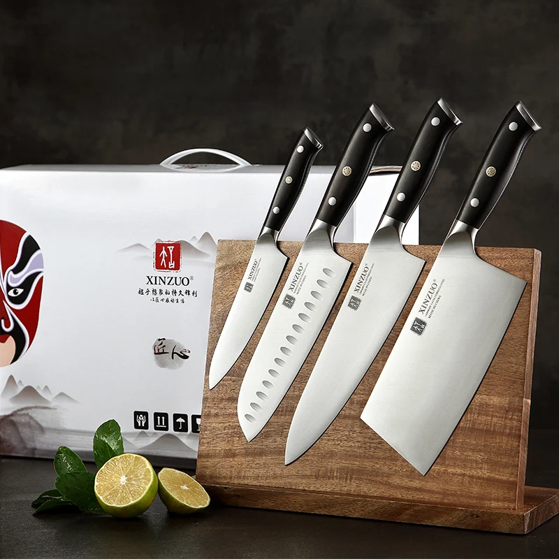 

OEM/ODM 4 Pcs Full Tang Kitchen Chef Knife Set High Carbon German 1.4116 Steel Ebony Wood Craftsman