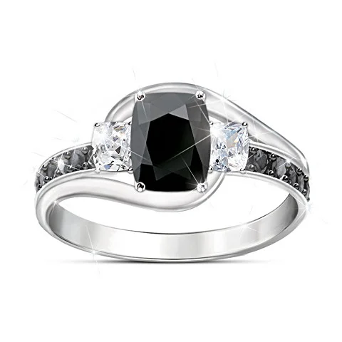 

New product electroplating inlaid black crystal women's jewelry ring