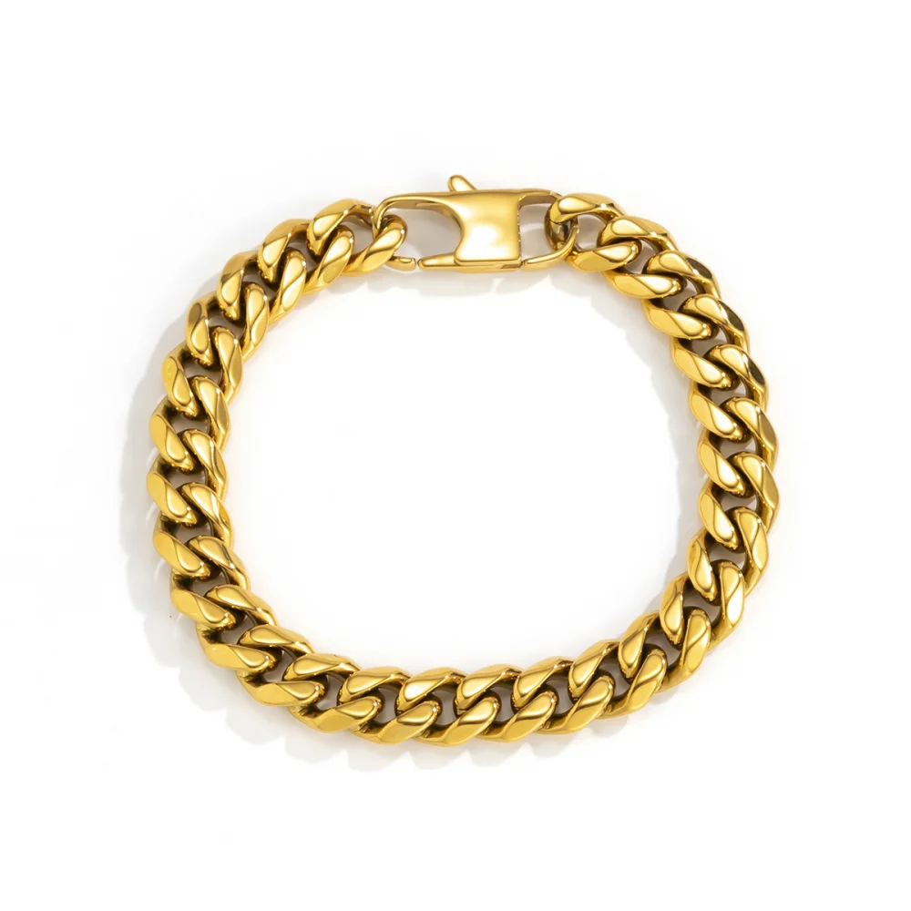 

Hip Hop Fashion Jewellery Gioielli Gold Plated Cuban Chain Bracelet Women Stainless Steel Bracelet