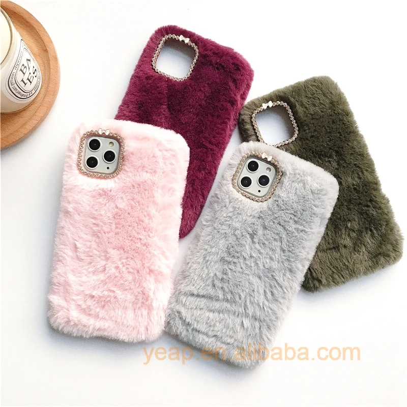 

Free Shipping Winter Fur Case for iPhone 11 Pro Max X XR XS 8 7 Plus 6S Back Cover Fluffy Rabbit Hair Warm Mobile Phone Case