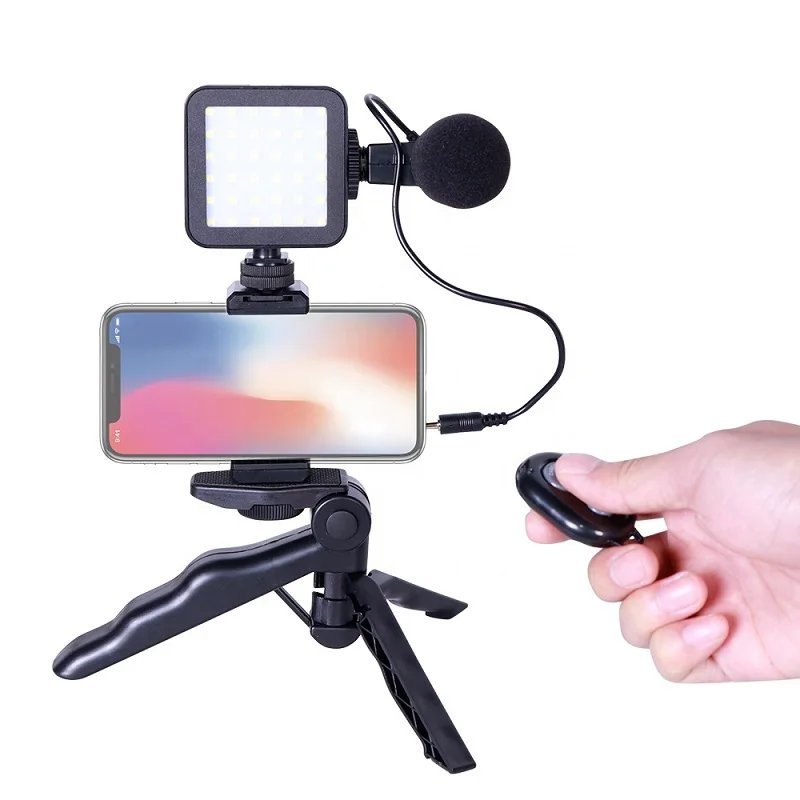 

Professional Smartphone Video Microphone Wired Phone holder Tripod Stand LED light Vlog Microphone kit for YouTube Tik Tok Live, Black