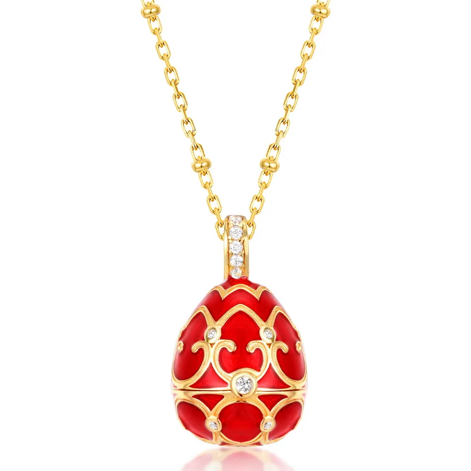 

Women Fashion Jewelry Hand Enameled Easter Day Russian Style Faberge Egg Necklace Pendant
