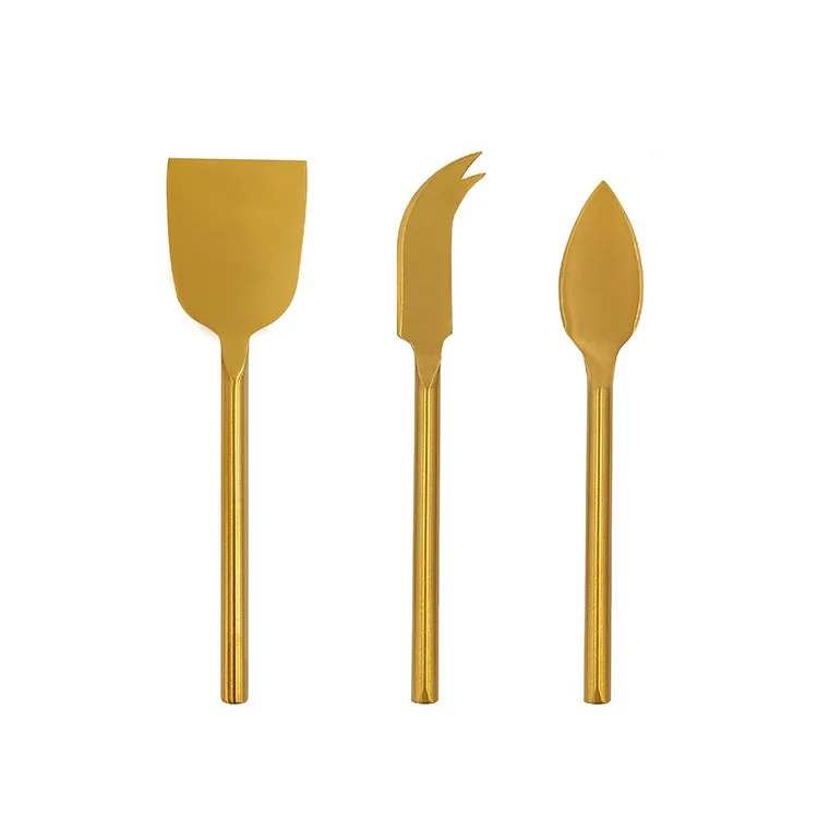 

Electroplated Gold Cheese Knives with Wooden Handle Table Top Set 2CR14 Stainless Steel Cheese Tools Kitchen Cutting Cheese