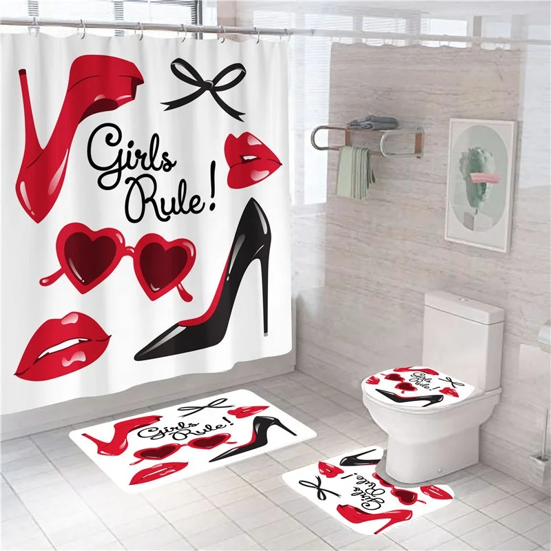 

Sexy High Heels Print Women Shower Curtain Sets Polyester Bathroom Sets Waterproof 4PCS