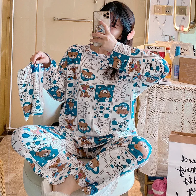

Hot Sale 2 Piece Nightwear Ropa De Dormir Mujer Loungewear Set Pijama Feminino Pyjama Cartoon Milk Silk Pajama Women'S Sleepwear