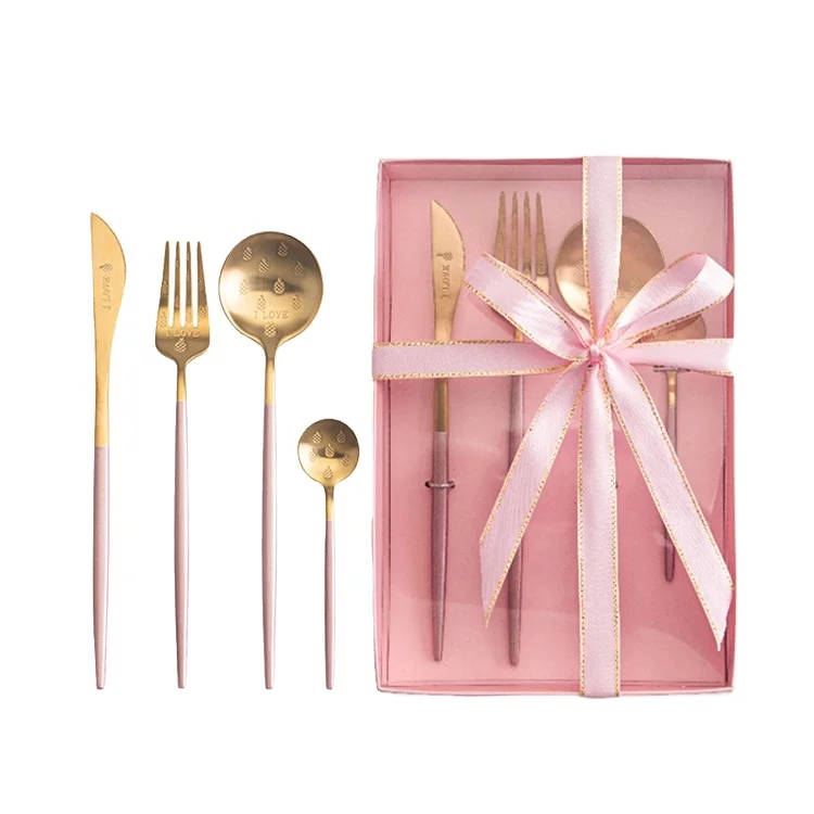 

Christmas cutlery gift box Goa flat Cutipol cutlery set Portuguese brass spoon stainless steel wedding matte gold cutlery box, Silver/gold/black,green,pink handle with gold
