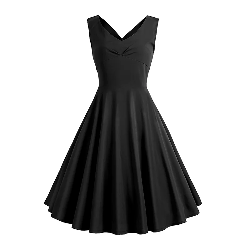

Elegant Black Dress Women Vintage Ladies Fit Flare Prom Party Night Formal Dress 2021 Retro Dresses