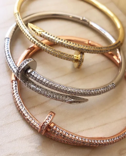 

Golden invincible shiny full diamond nail bracelet luxury jewelry, Multi-colors