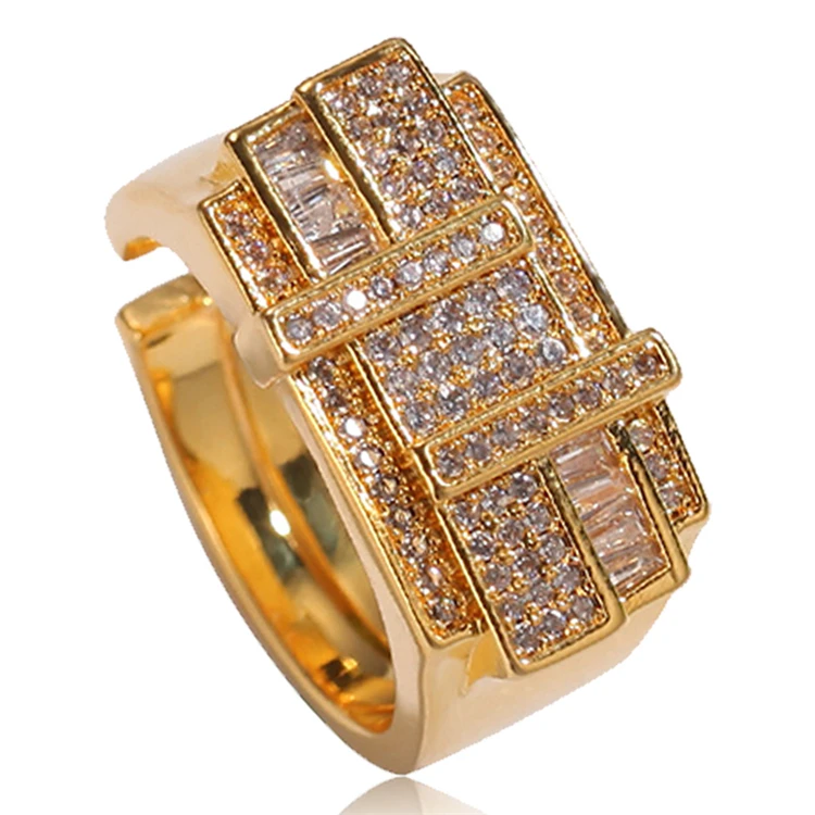 

Ring Hip Hop 18K Gold Iced Out Bling Ring Copper CZ Ring Men Cubic Zircon