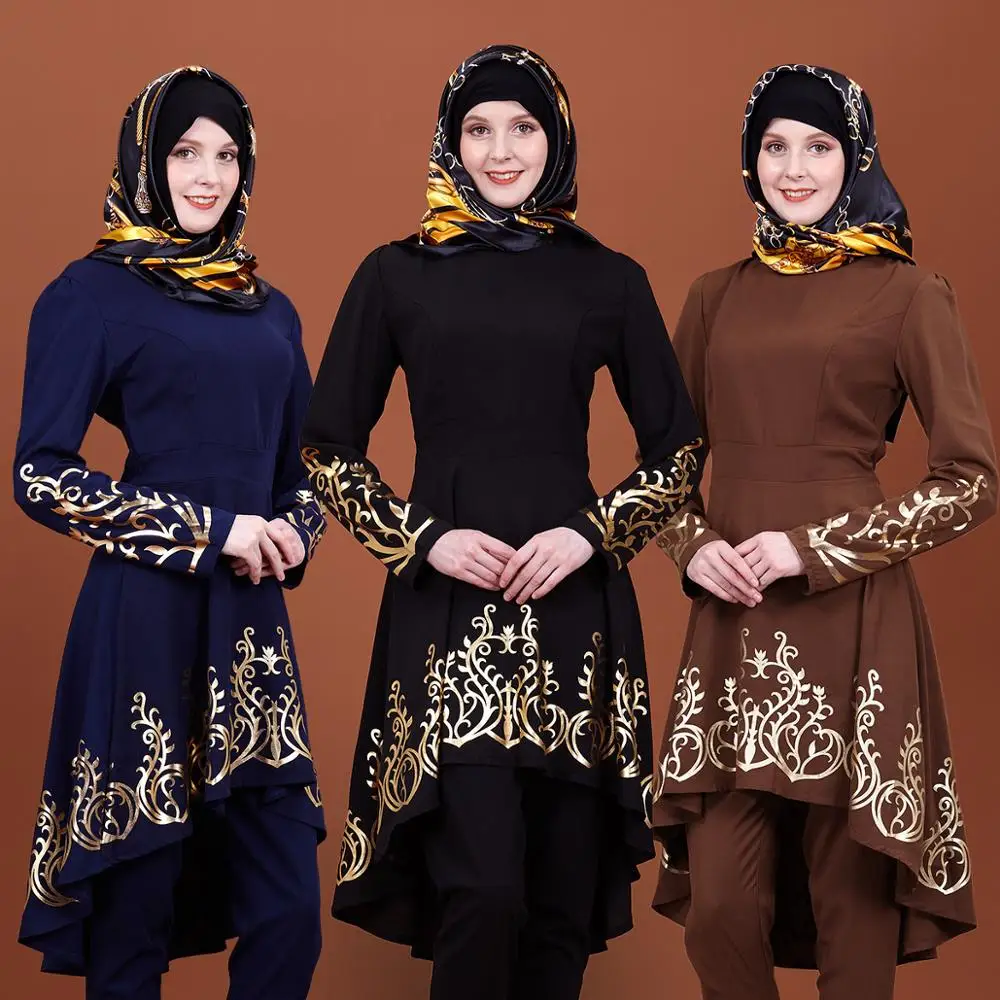 Zakiyyah ZK009 Latest Fashion Designs  Abaya Dubai Muslim Dresses For Women Long Top With Gold Pattern JUST TOPS