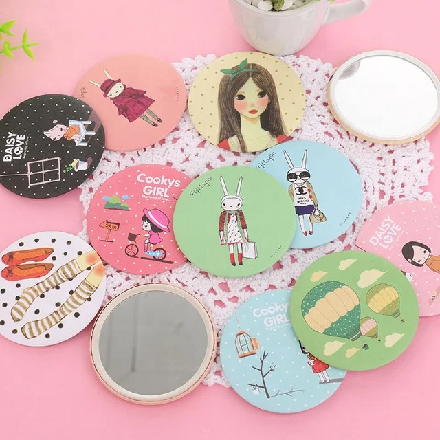 

Promotion Round Mini Gift Tin Cosmetic Mirror Pocket Portable Makeup Mirror, As pictures
