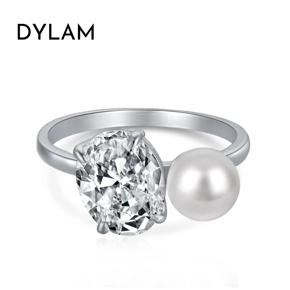 

Dylam Women Fine Jewelry Elegance Dainty Rhodium Plated 925 Sterling Silver 5A Cubic Zirconia CZ Shell Pearl Promise Rings