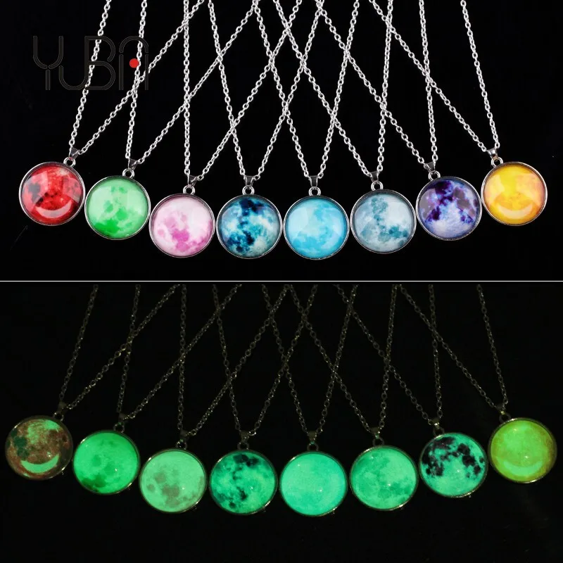 

hot selling newest design moon necklace glow in dark pendant universe moonlight pendant jewelry moon star luminous necklace