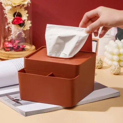 

Nordic Style Desktop Tissue Storage Box Two-division Remote Control Pen Stationery Desk Storage Tissue Box Pumping Box