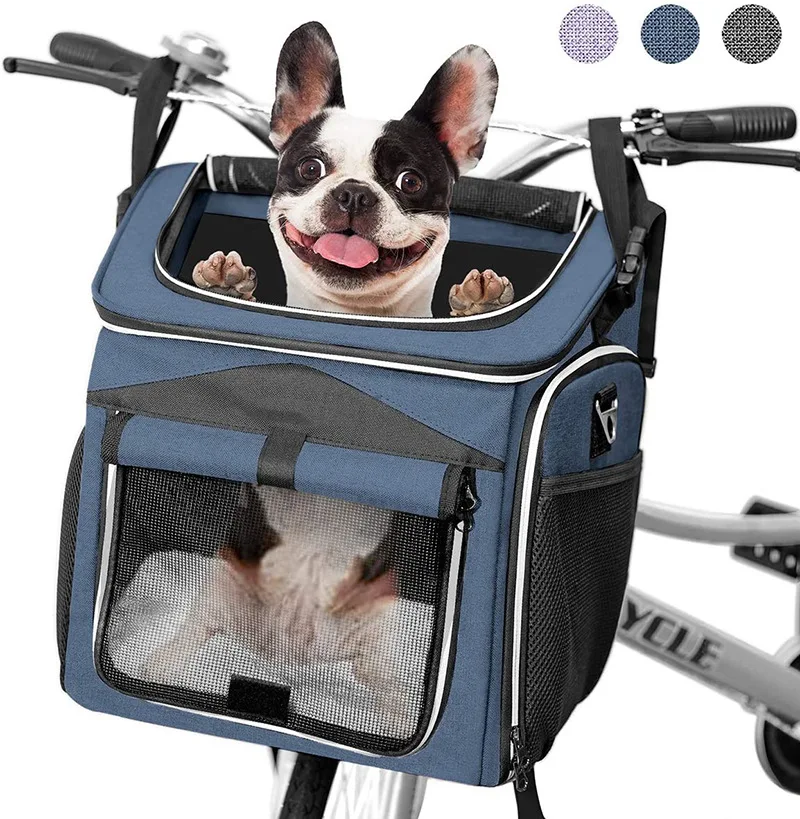 

Foldable 4 in 1 Soft-Side Pet Dog Carrier Travel Bike Basket Safe Backpack Bicycle Pet Carrier, Gray,customized