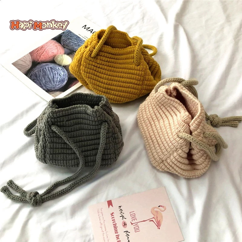 

Hapimonkey Fashion Crochet Pattern Vintage Drawstring Tote Knitted Crocet Bags Hand Knit Purse Bag