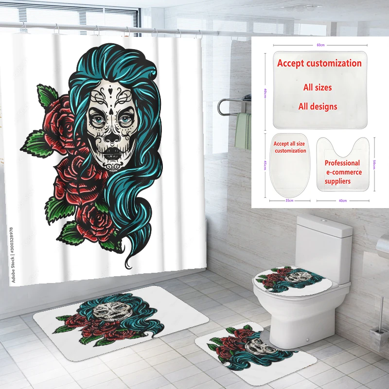 

Retro Pattern Terrorist themes 3D Digital Printing Polyester Fabric Shower Curtain with Hooks,bathroom sets, White