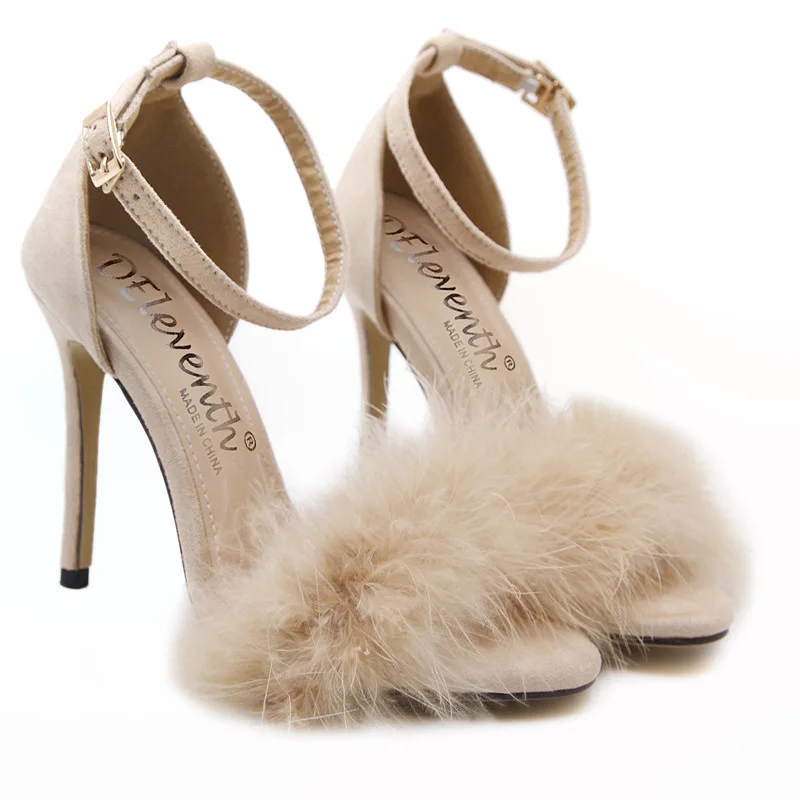 

Shoes NEW Woman Fashion Fur Sexy Roman Cross Strap high heel mules, Black