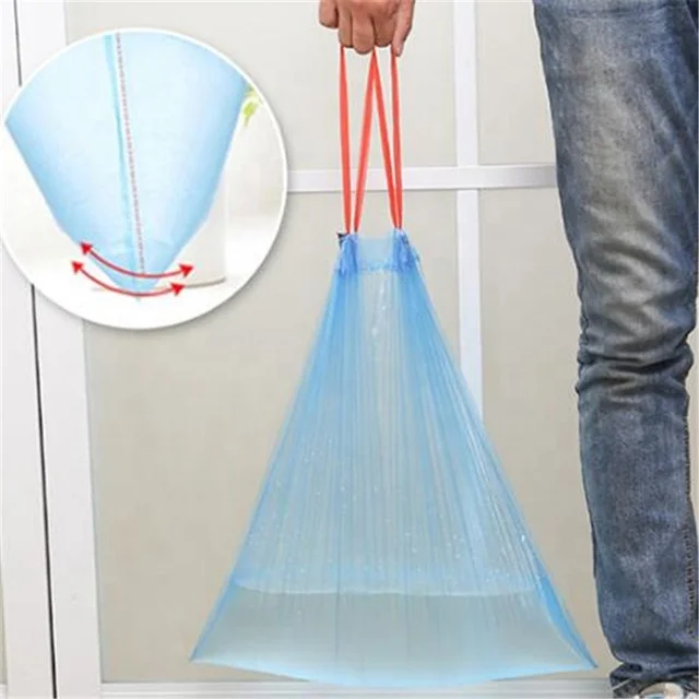 Plastic Disposable Drawstring Trash Bags On Rolls For Kitchen Household