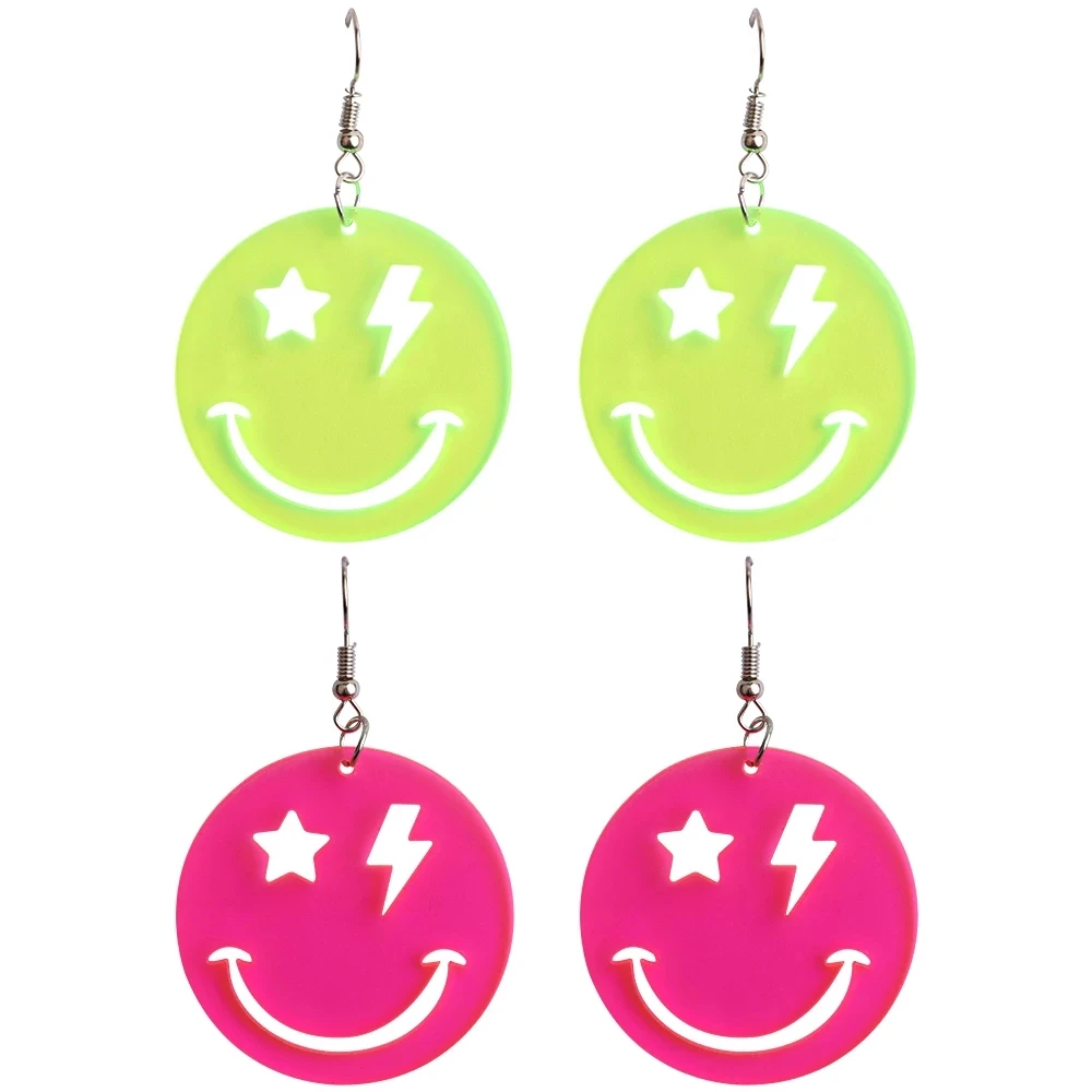 Hyperbole Pendant Earrings Drop Earrings Party Jewelry Funny Round Big Resin Clear Neon Smiling Sad Face Acrylic Pink Yellow FS