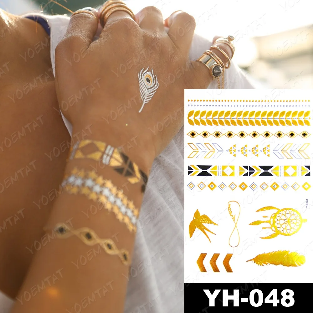 

YOEMTAT New Design Non-Toxic Gold Metallic Temporary Tattoo Sticker, Cmyk