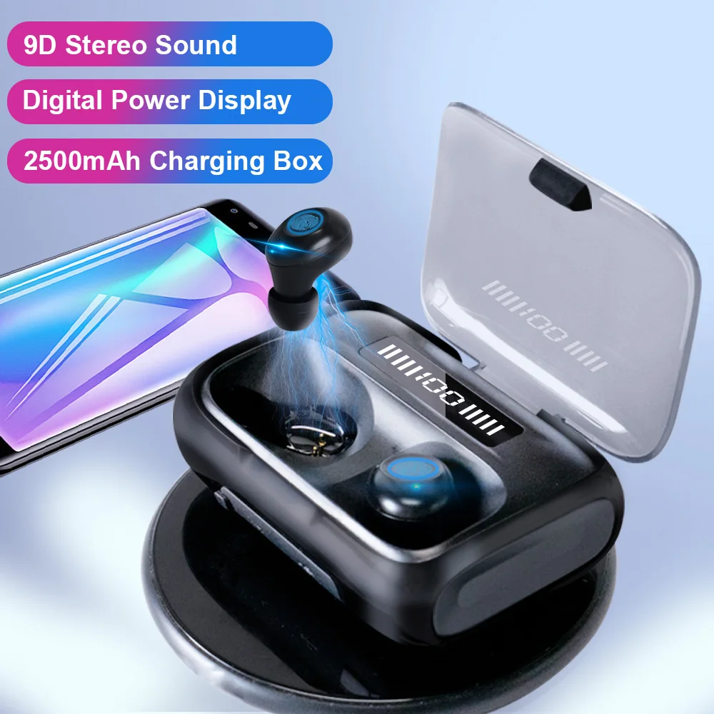 

TWS in Ear Earphone 2500 mAh 3500 mAh Custom Powerbank Function Bluetooth Earphone, Black