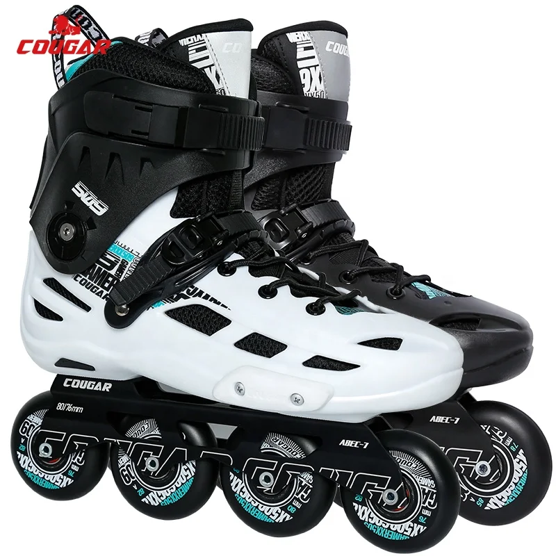 

MZS509C Cougar Slalom Skate Inline Roller Skates Shoe For Adult Man Women Skating Club Shop Perfusion Pu Wheel Hard Shell Boot, Black/white