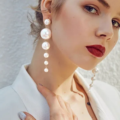 

2019 Wholesale fashion imitation pearl earring long drop earrings for women, Multi color