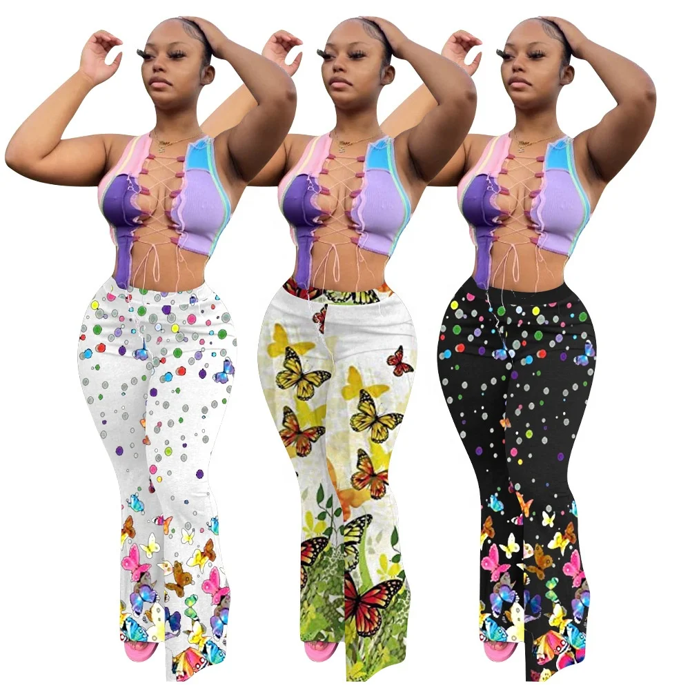

MT364-1118 Women casual pants 2021 fashion new high waist printed pants