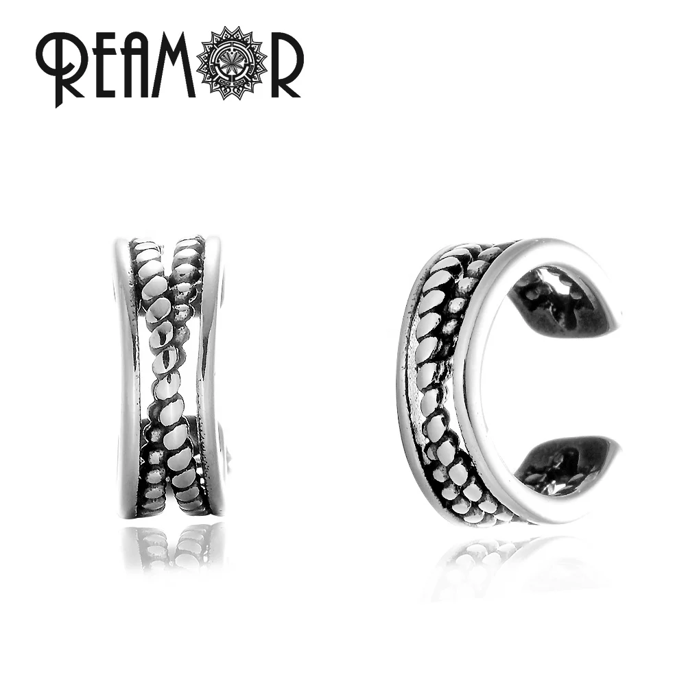 

REAMOR Men Punk Cuff Earrings 316L Stainless Steel with Dots LIne Pattern Fit No Ear Hole Earrings Silver Jewelry Women and Men