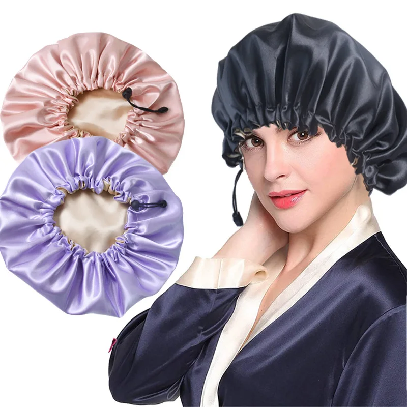 

Satin Bonnets Sleep hat for Women with Curly Hair, Wide Band Satin Sleeping Bonnet Night hat for Natural Hair, As photo show