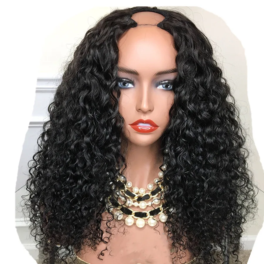 

150% Deep Curly U Part Wigs Human Hair U Opening Space : 1*4 Brazilian Remy Hair Middle Part Wig For Black Women