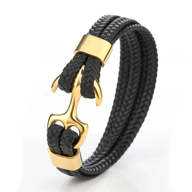 

Vintage Stainless Steel Men's Bracelet Multi-layer Leather Braided Jewelry Anchor magnetic Accessories Wholesale