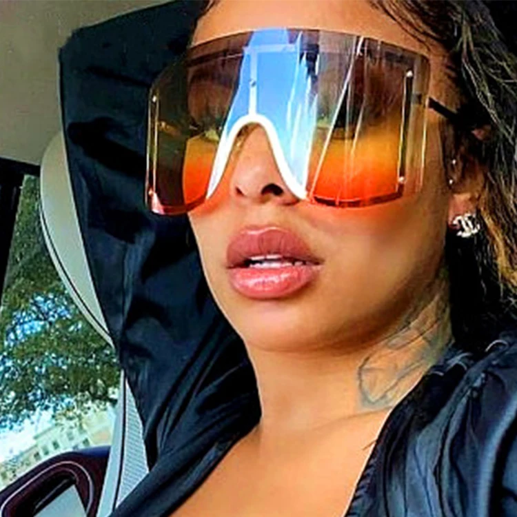

2020 Luxury Fashion Eyewear Women Blue Yellow Gradient Rimless Sunglasses Shades Oversized Sunglasses, Colorful